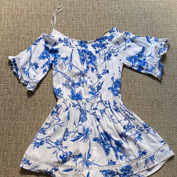 NWT LF Rumor Boutique Blue Floral Romper Dress - Picture 9 of 11